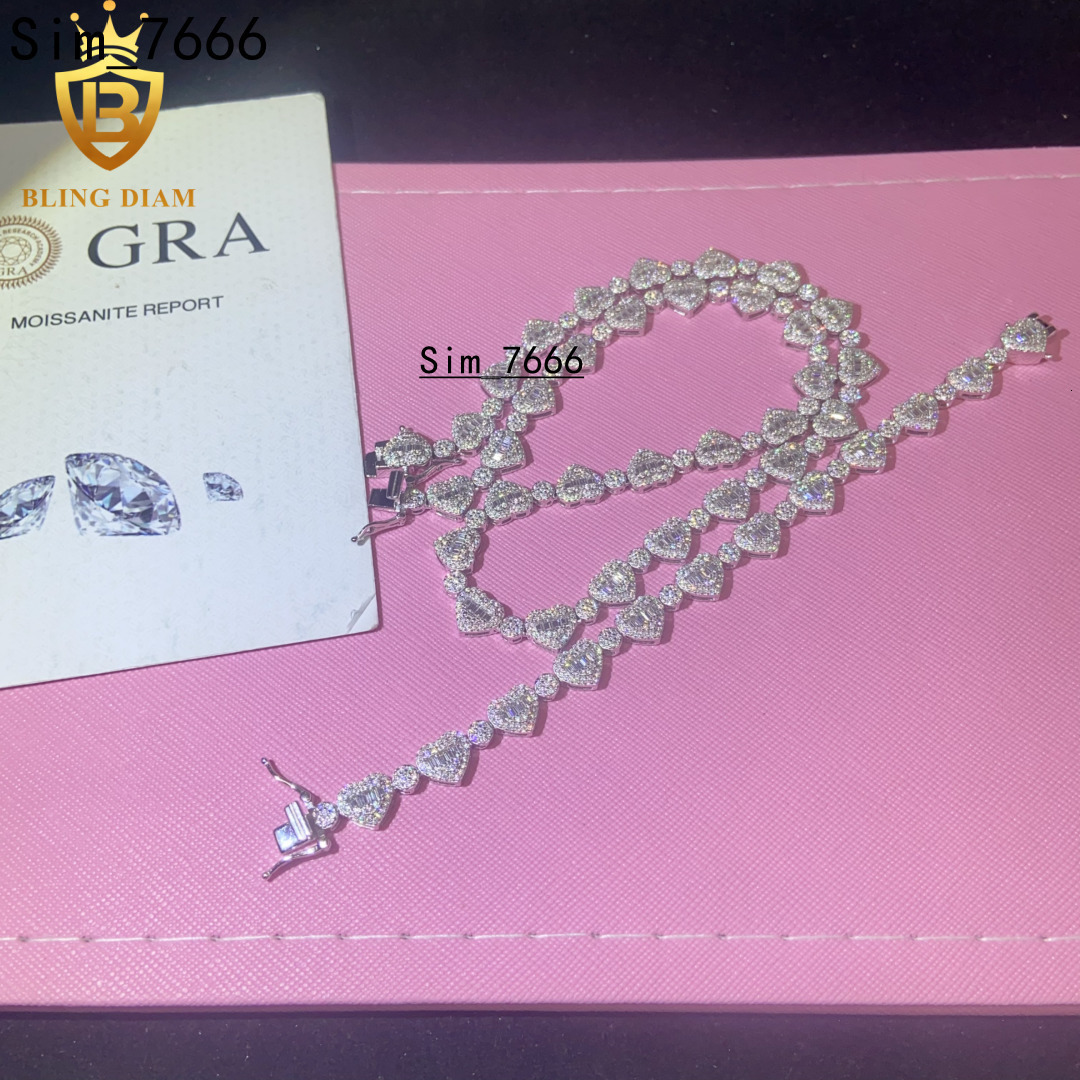 Hot Sale Love Heart Necklace Bracelet 925 Sterling Silver Chain Moissanite Cuban Bracelet Men Women Hip Hop Style with GRA
