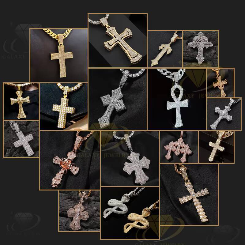 Hot Selling Customized Baguette Moissanite Diamond 925 Sterling Silver Cross Pendant Women Fashion Jewelry Accessories