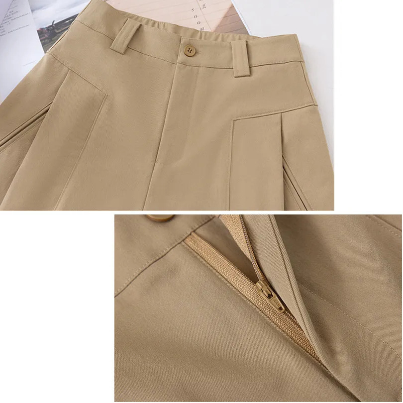 Summer Womens Straight Pants Loose Casual Splicing Decoration Beige Black Khaki Optional Asian Size 250808