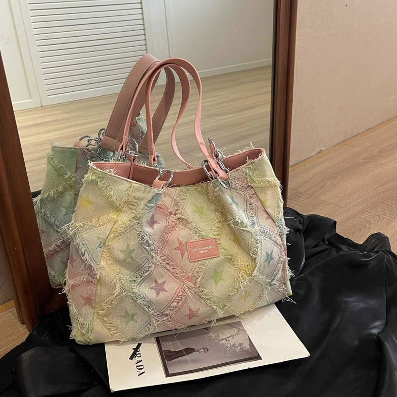 2025 Autumn New Women's Shoulder Bag Retro Vintage Vintage Style Denim Handbag Large Capacity Autumn New Designer Bag Personalized Denim Tote Bag