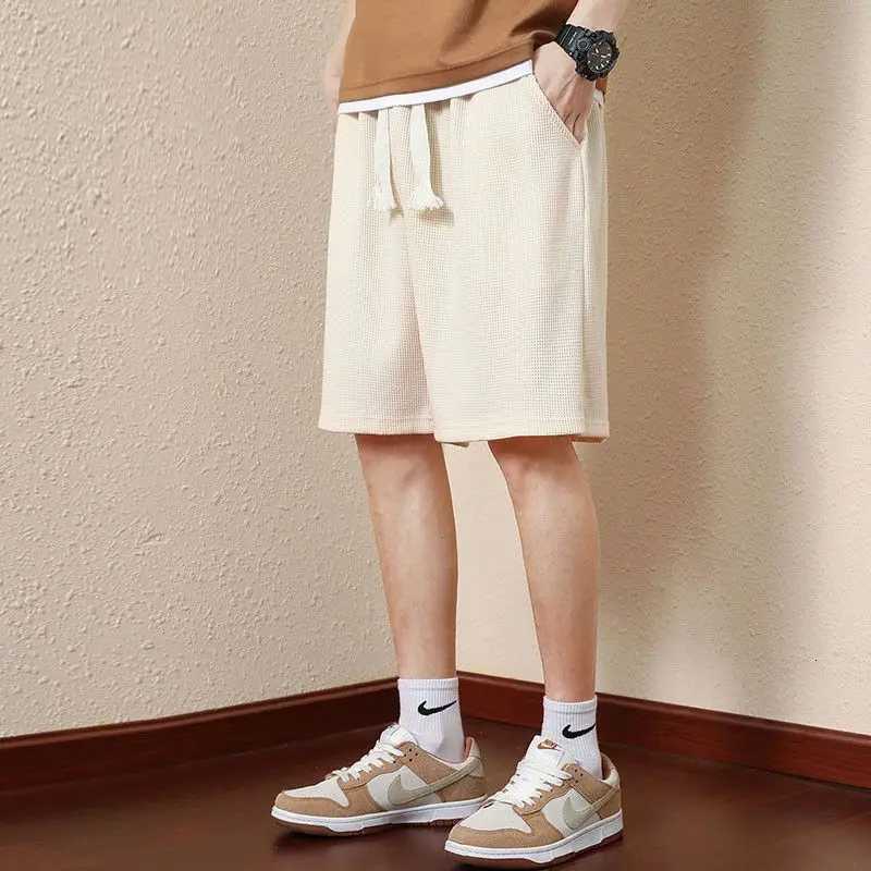 Mens Solid Color Summer Waffle Shorts for Casual Loose Breathable Thin Basketball Sports Cropped Shorts Beach Pants Y250814