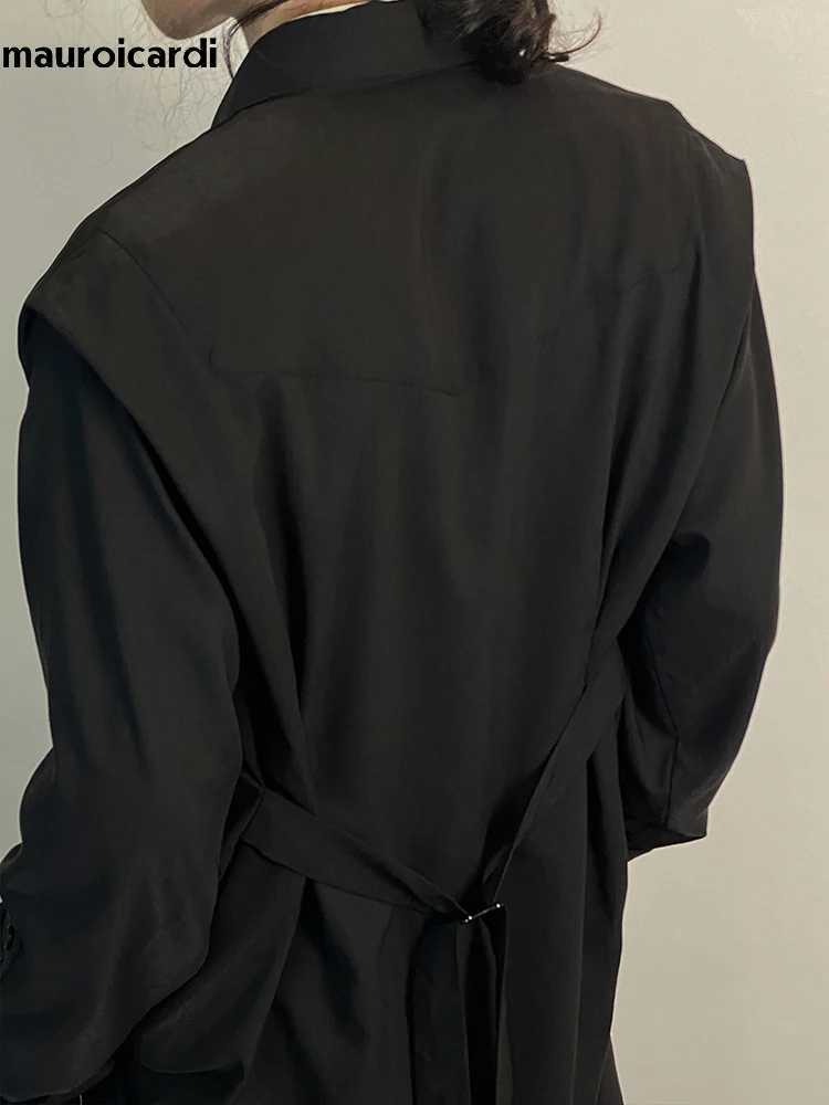 Mauroicardi Spring Autumn Long Black Fitted Shirt Coats For Men Luxury Designer Dark Academia Aesthetic Vintage Clothes 2023 W250815