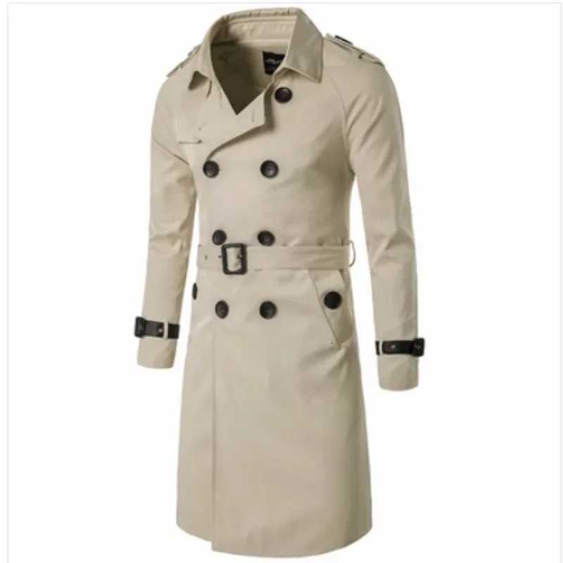 2024 New Mens Spring Autumn Windbreak Overcoat Long Trench Coats with Belt Male Pea Coat Double Breasted Peacoat W250815