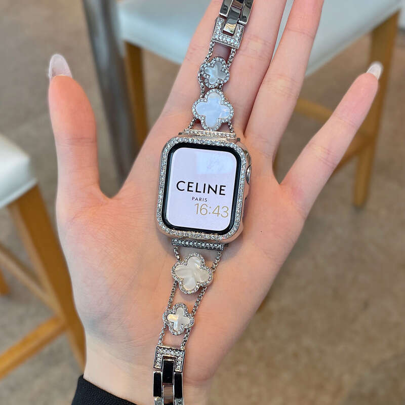 Metal Four-Leaf Clover Fine Dia Compatible with 9 Apple Watch iWatch 8 7 6 Series SE Strap High-End Women