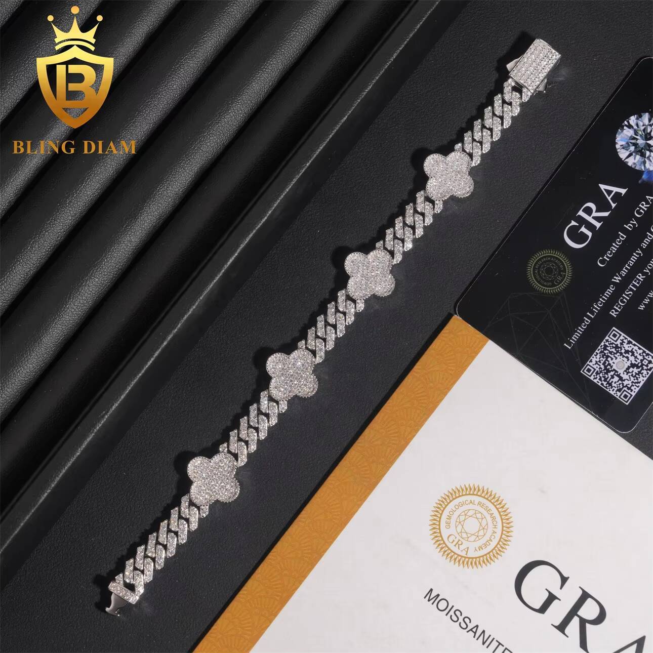 8mm Iced Out Pass Diamond Tester VVS Miossanite Diamond Hip Hop Miami Cuban Link Chain Bracelet