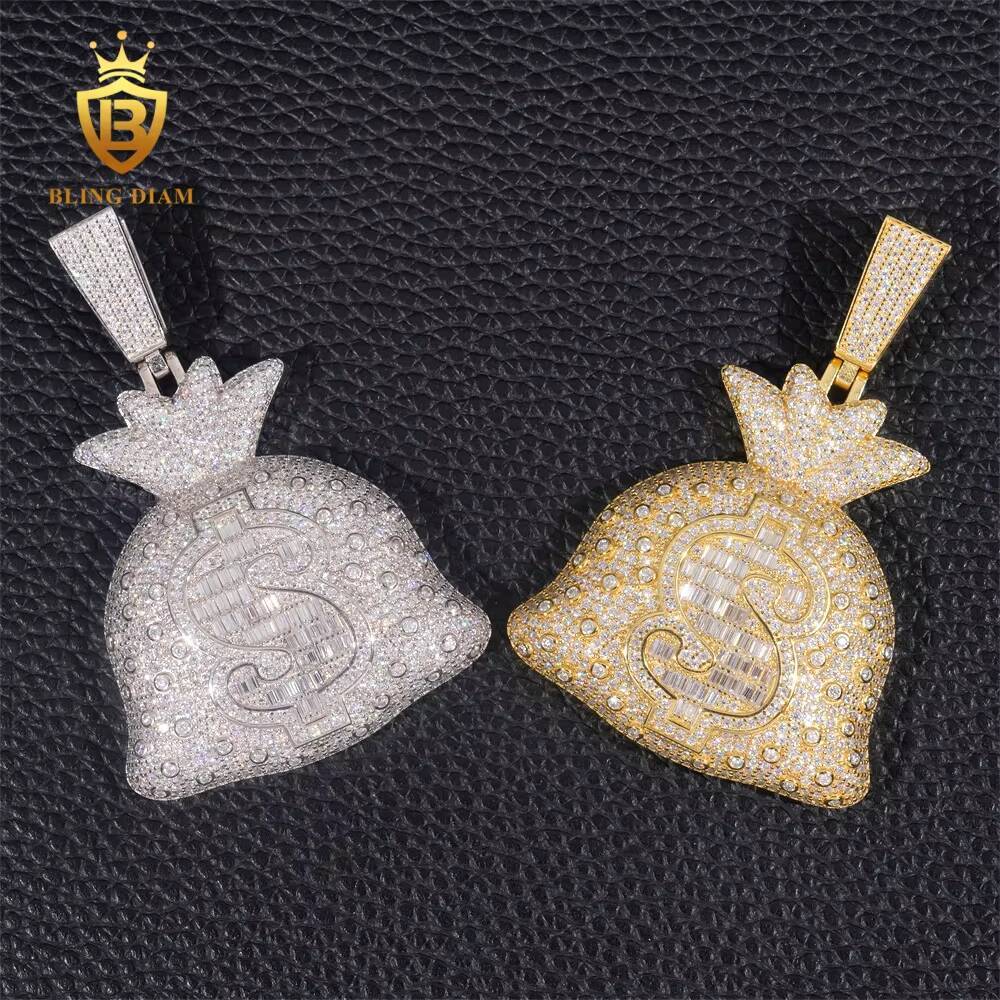 Wholesale Price Hip Hop Style Iced Out VVS1 Moissanite Pendant Money Bag Pendant Diamond Tester Hip Hop S925