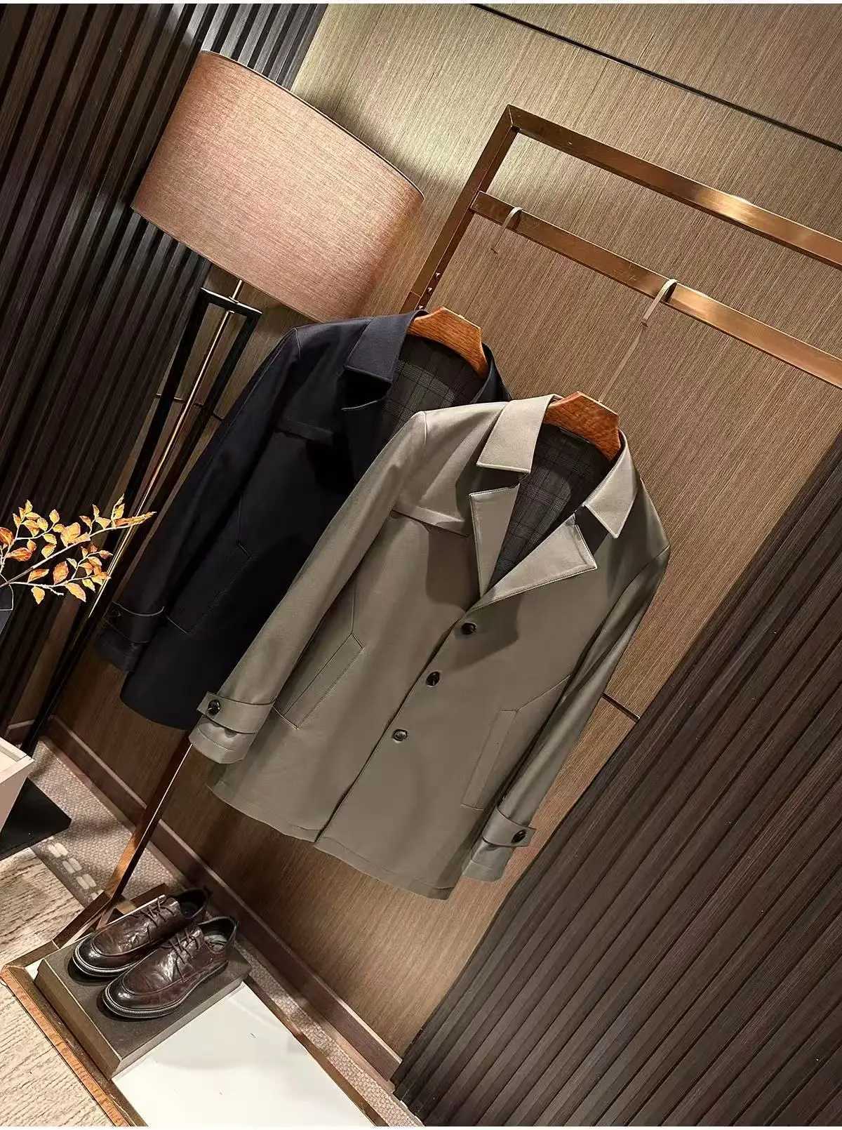 Autumn New Mens Solid Color Versatile Lapel Mid-Length Trench Coat Jacket W250815