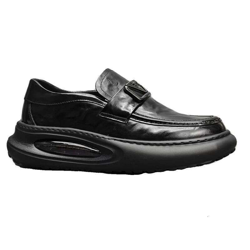 Men's Spring New Trendy Shoes, Genuine Loafers, Air Cushioned Thick Sole, Height Increasing Sports, Business And Casual