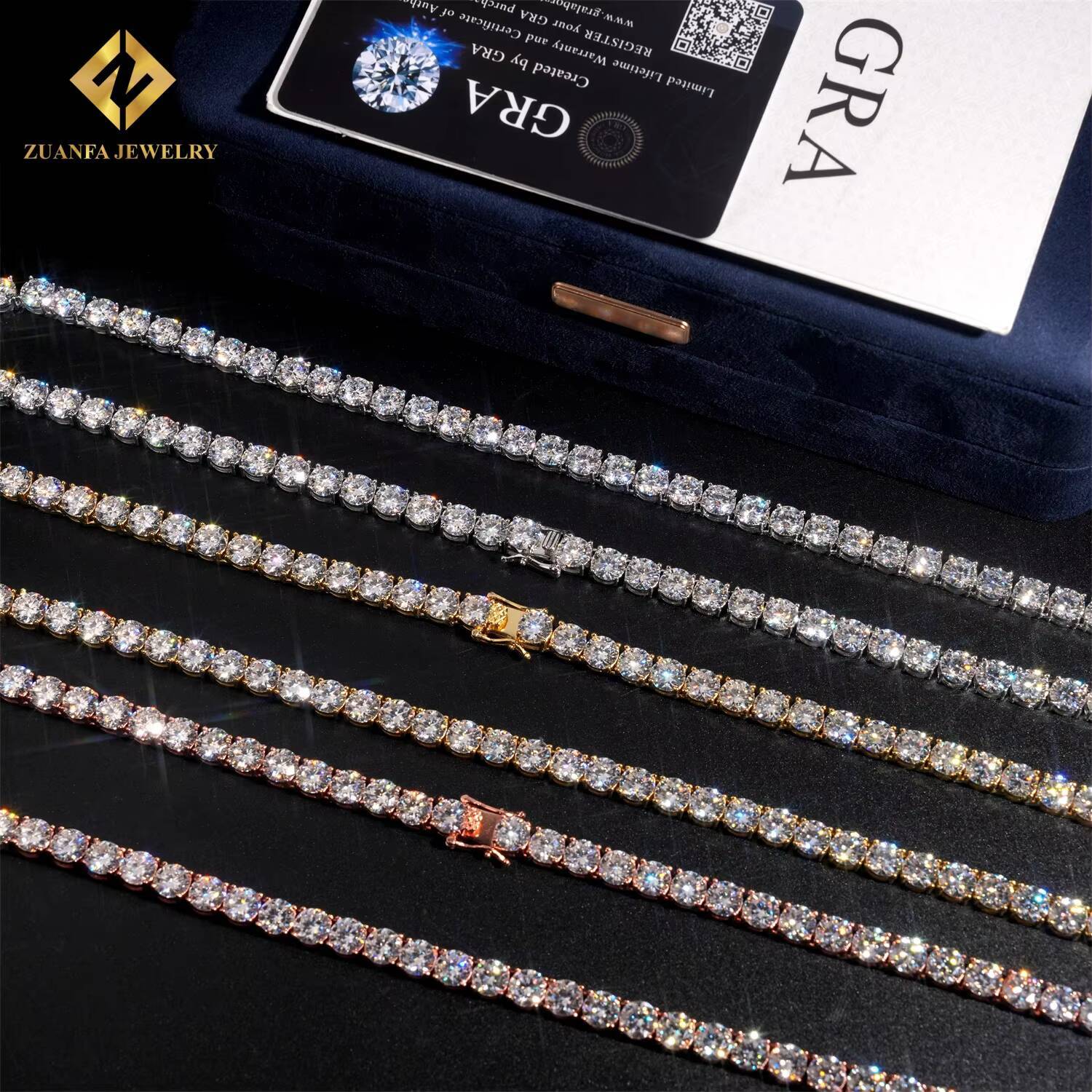 Factory Direct Price 3mm Hip Hop Iced Out Jewelry Moissanite Diamond Fine Jewelry Tennis Chain Necklace