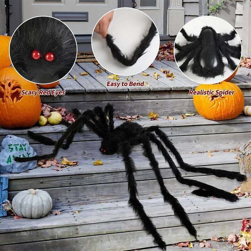 30cm/50cm/75cm/90cm/125cm/150cm/200cm Horror Giant Black Spider Decoration Haunted House Party Props Halloween Decor