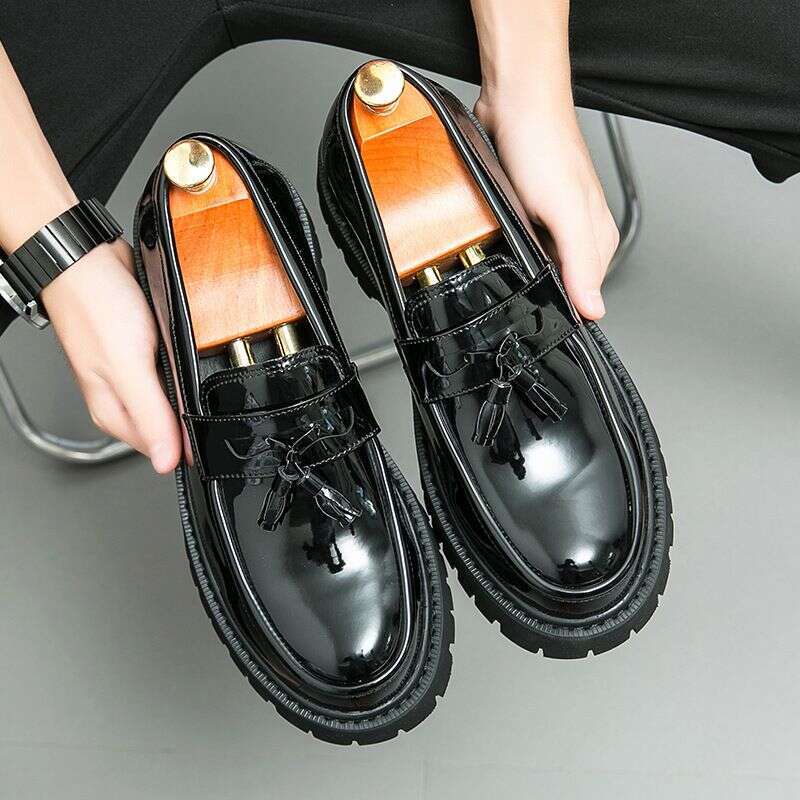 2025 Spring/Summer New Casual Men's Thick Heel Slip-On Large Size Loafers Fashion Versatile Comfortable Simple Leather