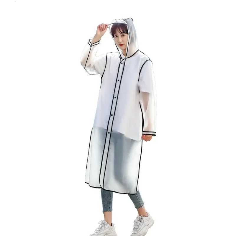1PC Fashion Women Transparent EVA Clear Raincoat Man Travel Waterproof Rainwear Adult Poncho Outdoor Rain Coat Long Raincoat Y250814