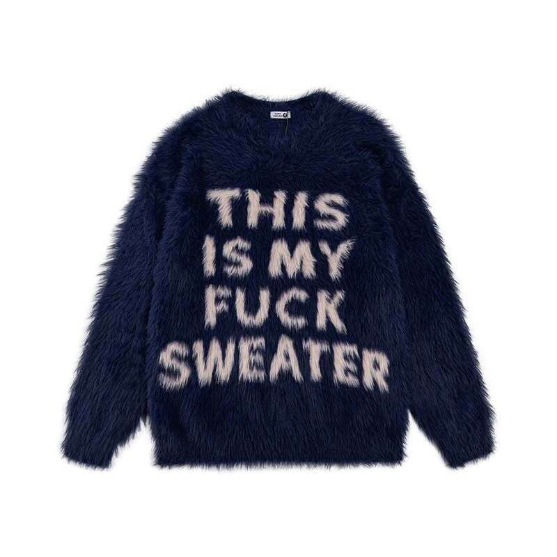 Men's Clothing American Retro Letter Jacquard Mohair Soft Round Neck Long Sleeved For Men And Women Trendy Lazy Loose Knit Sweater