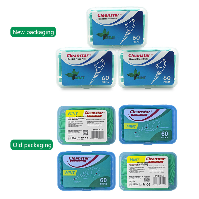 60-pack mint-flavored boxed dental floss sticks, dental floss picks, oral hygiene, interdental cleaning, plastic dental floss