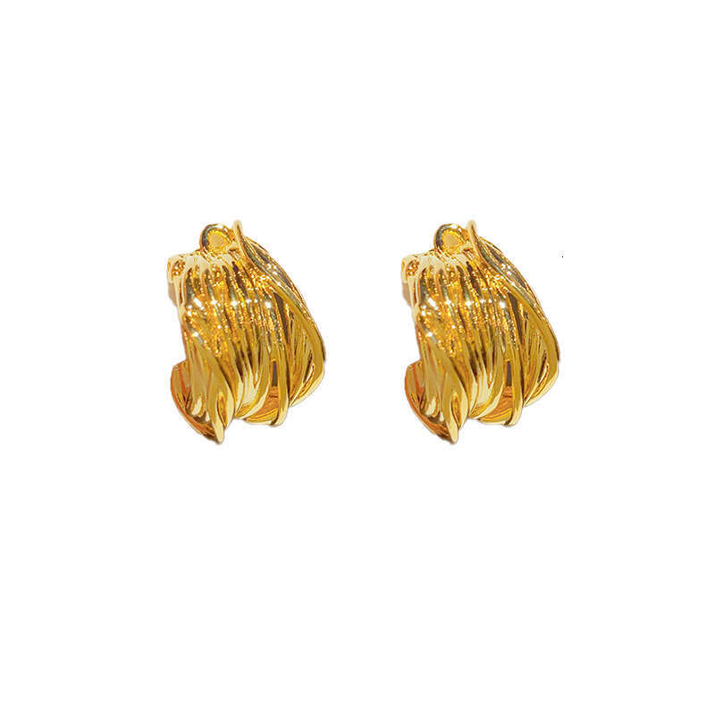 Silver Needle High-End Multi-Layer Wrapped C Hoop for Women, Internet Celebrity Style, Light , Unique Fashionable Temperament Earrings