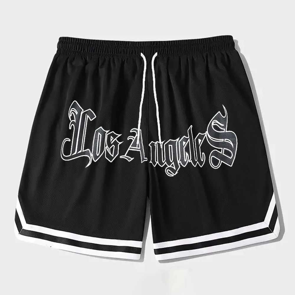 Los Angeles Letter Print Mens Casual Shorts Gothic Chic Gym Shorts for Men Summer Fitness Four-sided Elastic Fabric Short Pants Y250814