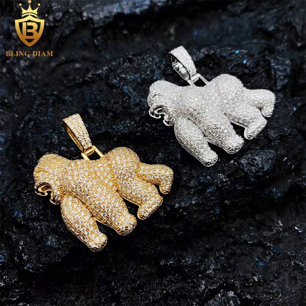 Gra Certificate Iced Out Hip Hop Jewelry 925 Sterling Silver Vvs Moissanite Pass Diamond Test 3D Gorilla Cartoon Pendant