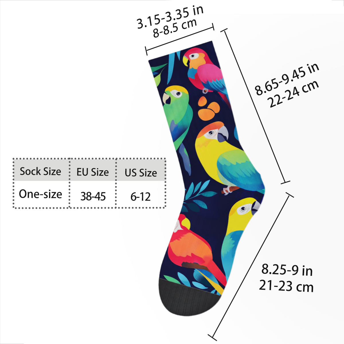 Vibrant Parrot Print Unisex Tube Designer Sock C149