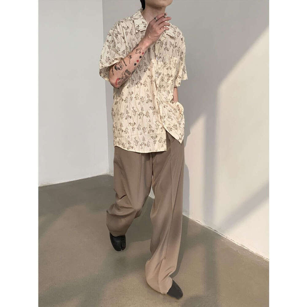 Cuban Collar Design Sense Niche Vintage Short Sleeve Floral For Men And Couples Loose Beach Shirt B5