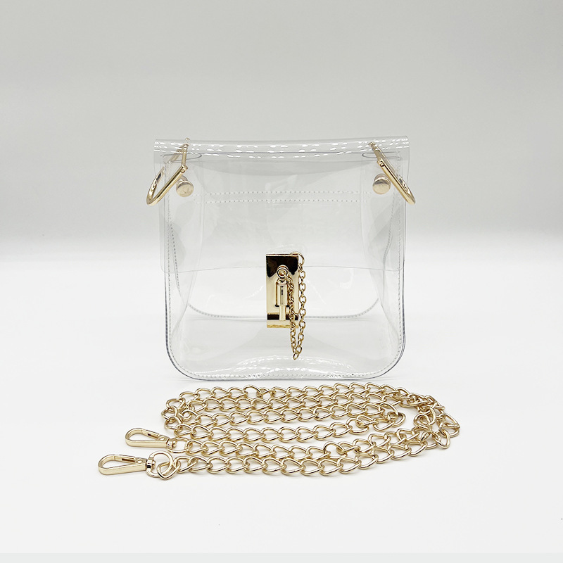 Summer Women Transparent Shoulder Bags PVC Jelly Small Crossbody Female Mini Chain Flap Handbags Beach Travel Lock Purses 241226