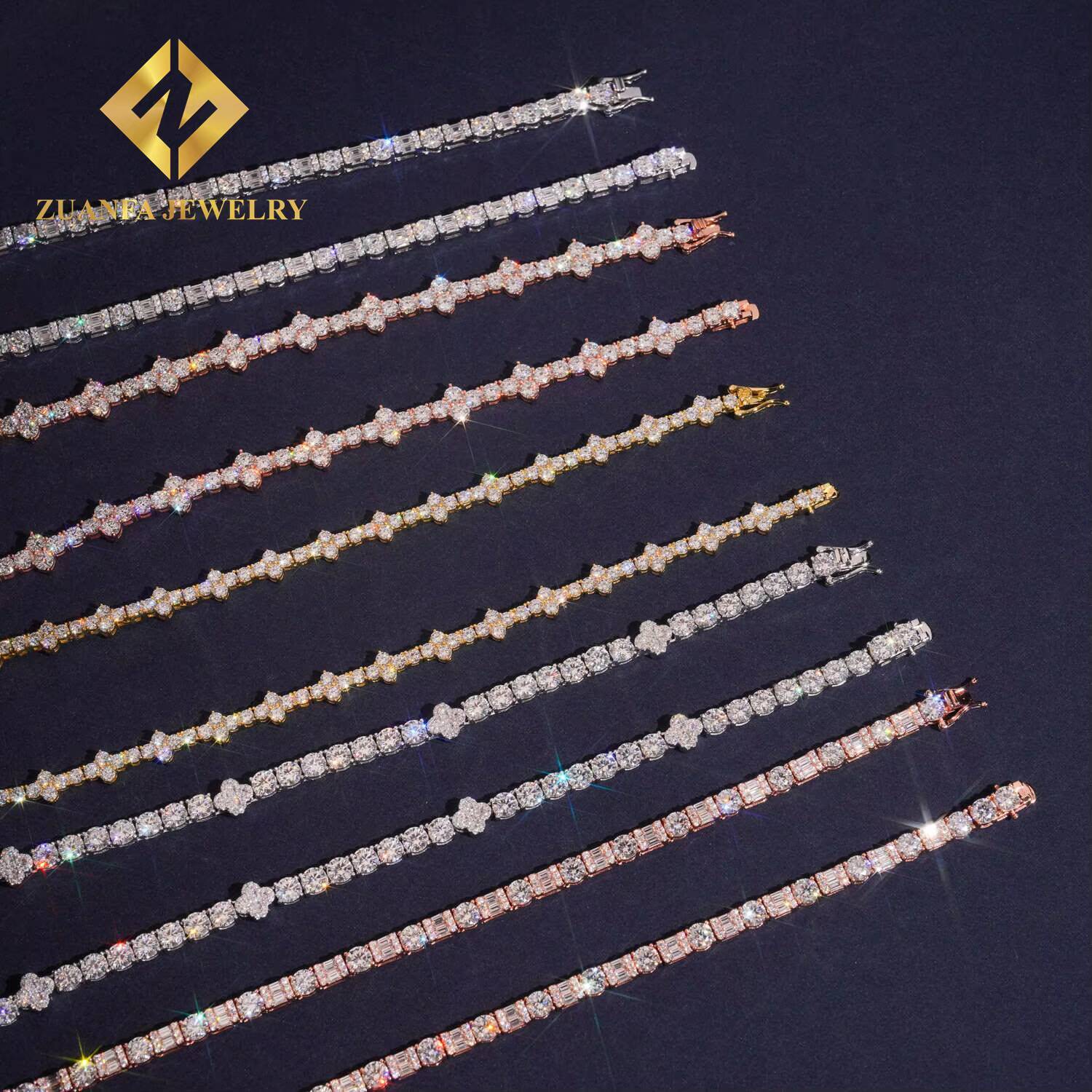 RTS Trendy Moissanite Tennis Necklace Collections Men Women Hip Hop 925 Silver Iced Out Cross Clover Tennis Moissanite Chain