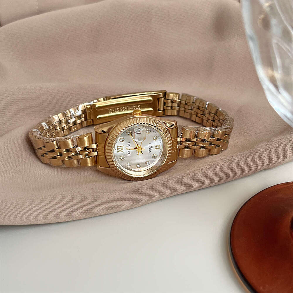 Gold Steel Round Dial Diamond Strap Calendar Casual Quartz Women's Designer Watch for Women TK Hot-Selling Model