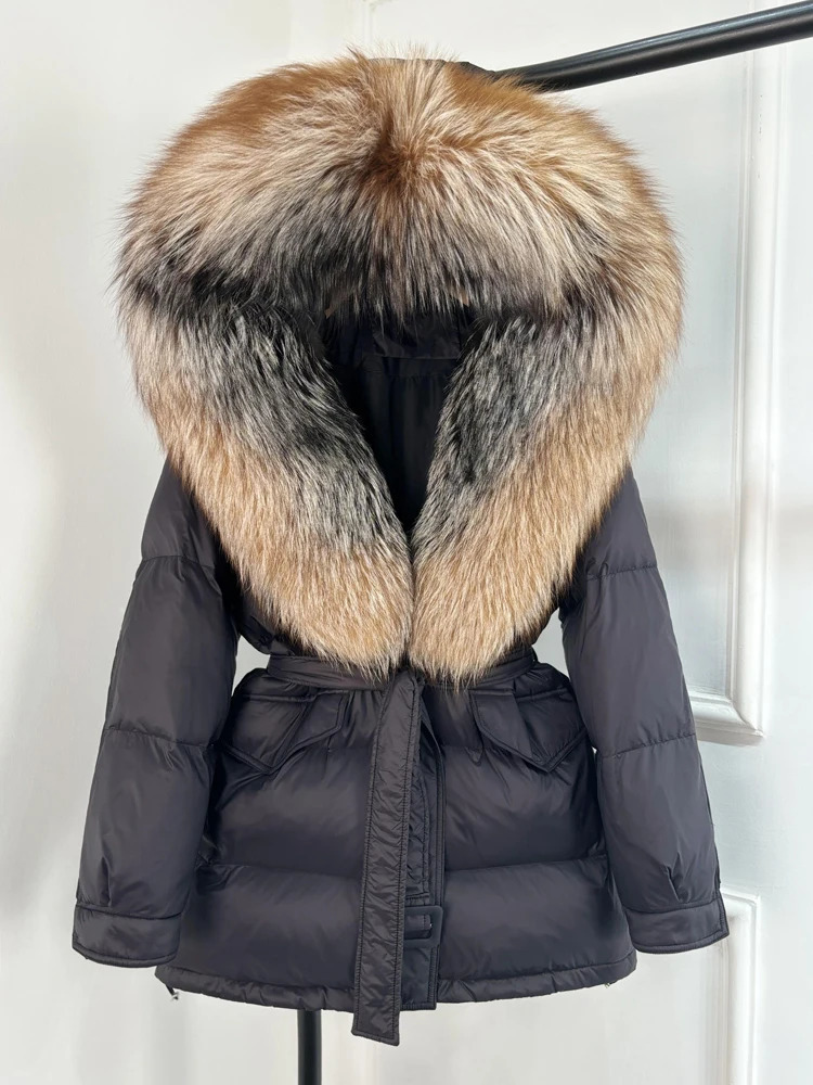 Janveny Large Fox Fur Collar Hooded Winter Puffer Jacket Women Thick Warm Duck Down Coat Female Parkas Outwear 250811