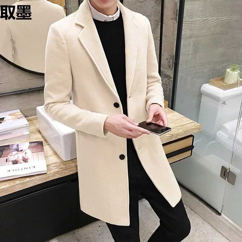 2024 Spring Autumn Medium-Length Woolen Overcoat For Men Korean Trendy Lightweight Trench Jacket Casual Scene W250815