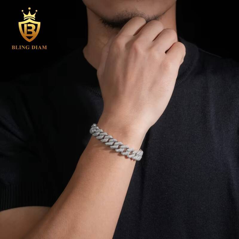 Hot Sale 12.5mm Iced Out VVS Moissanite Bracelet Hip Hop Jewelry 925 Silver Cuban Bracelet Moissanite Miami Bracelet