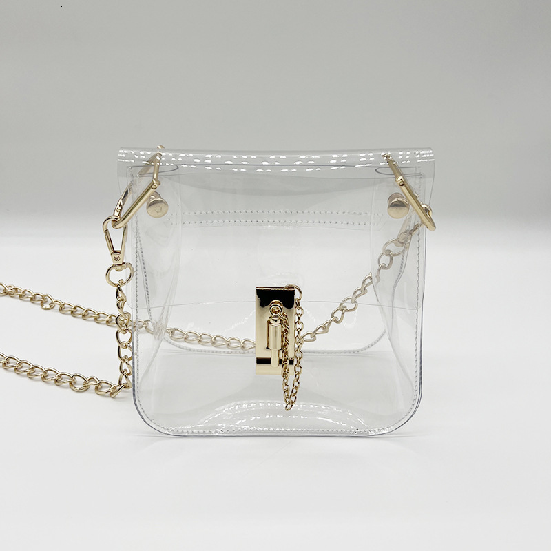 Summer Women Transparent Shoulder Bags PVC Jelly Small Crossbody Female Mini Chain Flap Handbags Beach Travel Lock Purses 241226