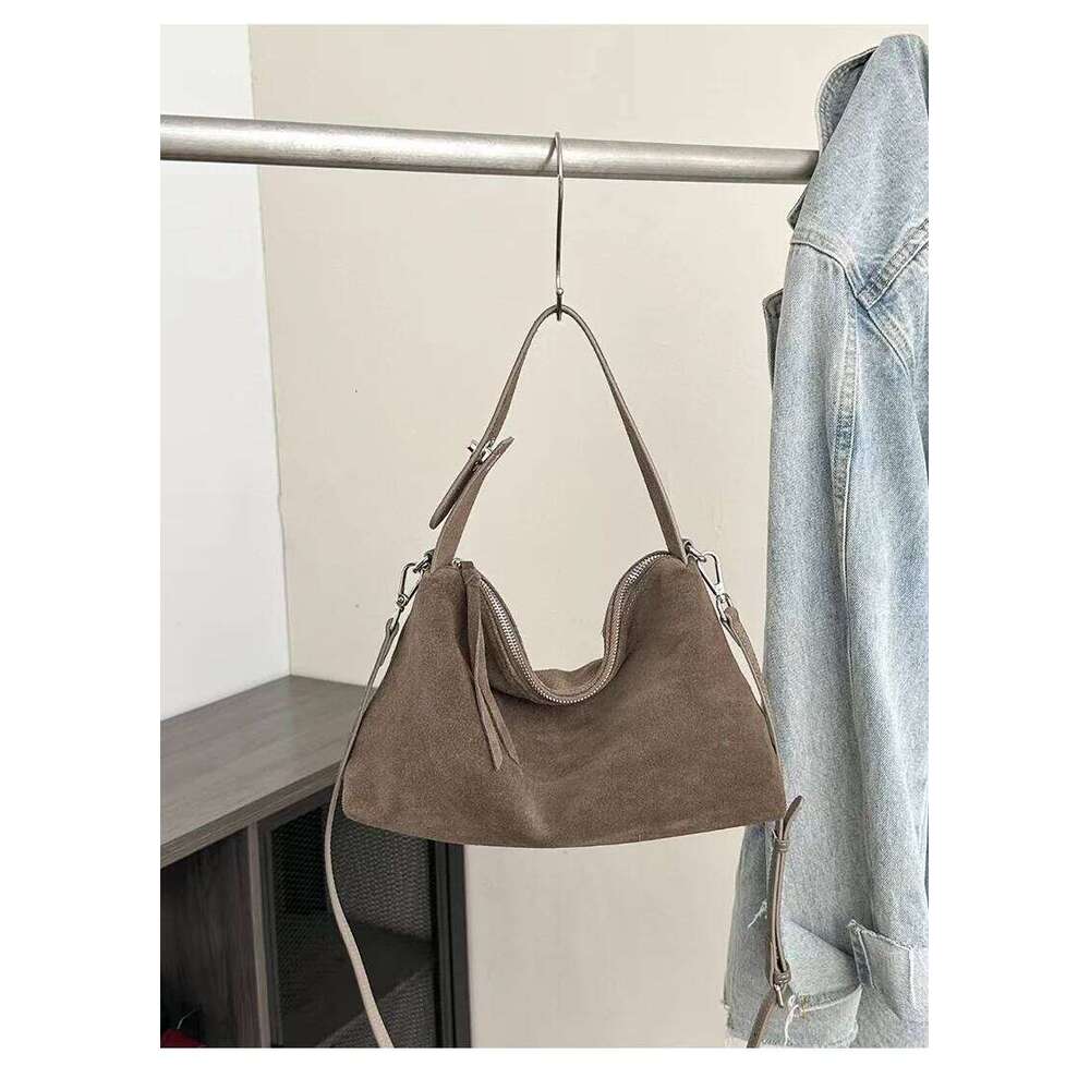Designer Bags Fashion Autumn Winter Big Boston Tote Soft Matte Suede Cow Leather Women's Handbag Shoulder Crossbody Bag For Women Grey Brown Luxu