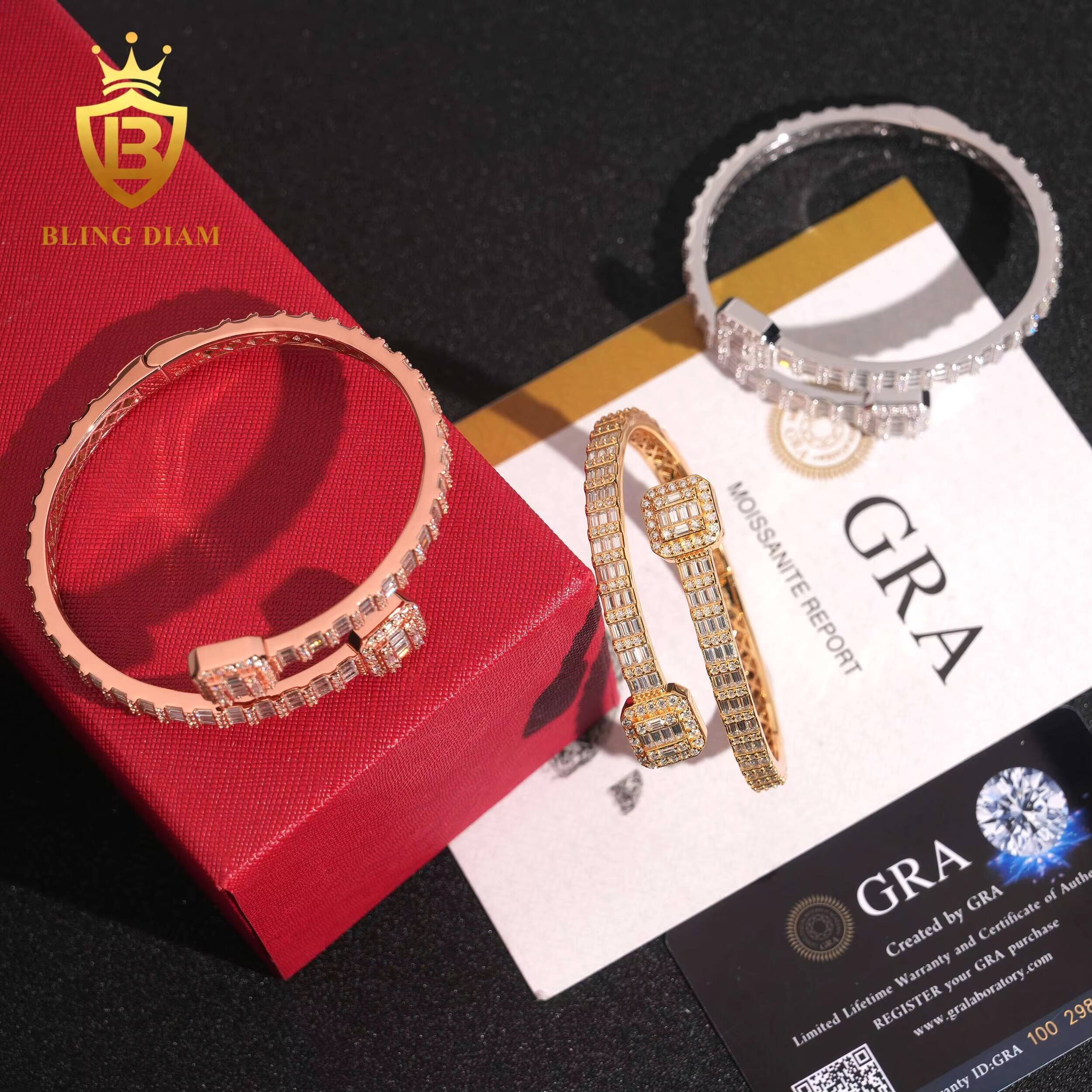 Hot Saling Fine Jewelry Bracelets Bangles 925 Silver Iced Out VVS1 Moissanite Hip Hop Bracelet Pass Diamond Tester with GRA