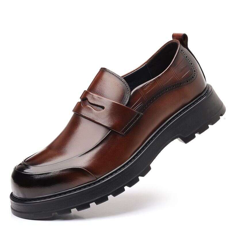 Casual Style One Foot Loafers, Leather Leather, Business Thick Soled Men's Shoes, Bean Shoes