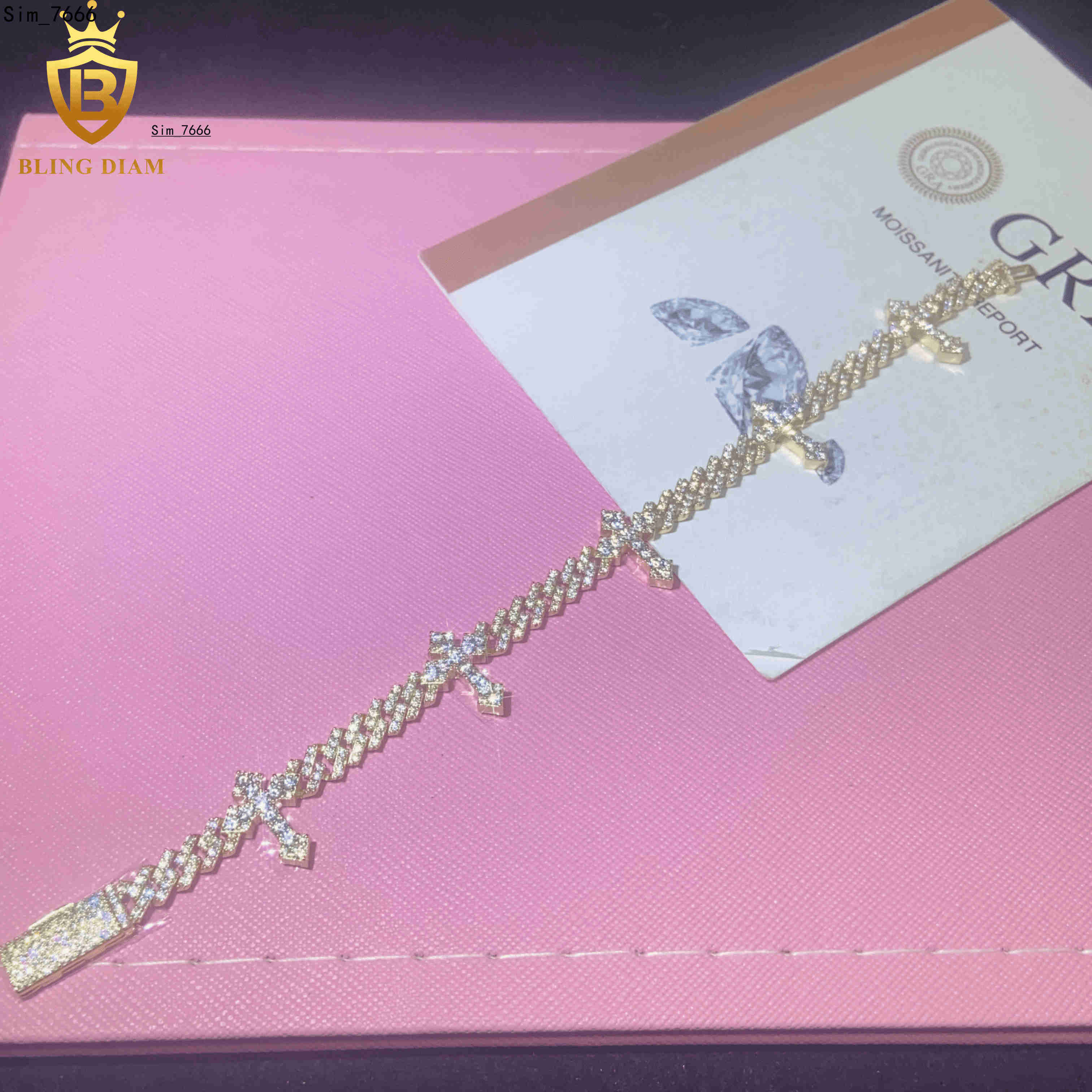 New Design Fashion Cross Bracelet 925 Sterling Silver Chain Moissanite Cuban Bracelet Men Women HipHop Style Pass Diamond Tester