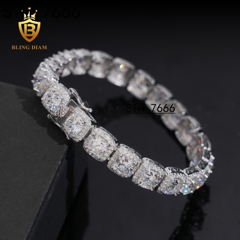 10mm Iced Out VVS Moissanite Bracelet Hip Hop Jewelry 925 Silver Cuban Bracelet Hot Sale Moissanite Diamond Miami Bracelet