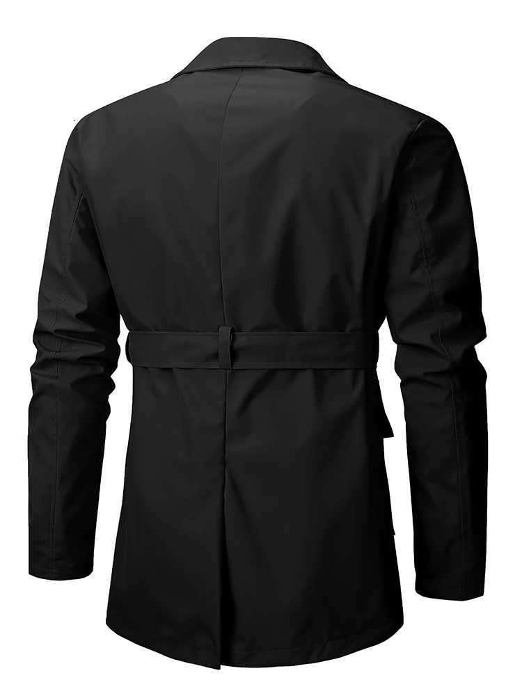 EU Size Mid-Length Single-Breasted Trench Coat Men Black Classic Elegant Windbreaker Stylish Loose Windproof Mens Jacket Outerwear W250815