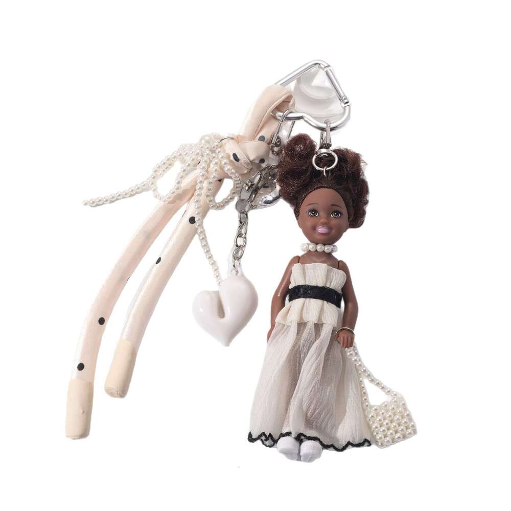 Cute Black Leather Doll with Curly Hair Doll, Stylish Long Dress Bag Chain, Fashionable Woven Rope Pendant, Versatile