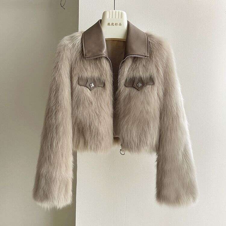 Chic Polo Collar Loose Fur Coat Women Clothing Winter Coat Faux Fox Fur Plush Short Jackets Women Tops