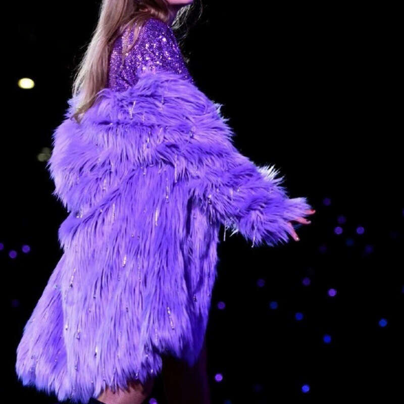Women Faux Fur Coat 2025 Elegant Chic Purple Celebrity Cardigan Tops Soft Fluffy Warm Long Jacket Fashion Street Party Clothing
