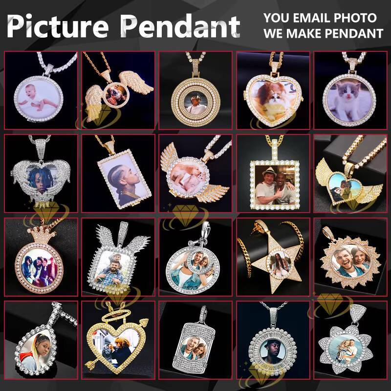 Gold Plated Hip Hop Picture Pendant Necklace Custom Jewelry Charm Fashion Personalized Frame Iced Out Moissanite Photo Pendants