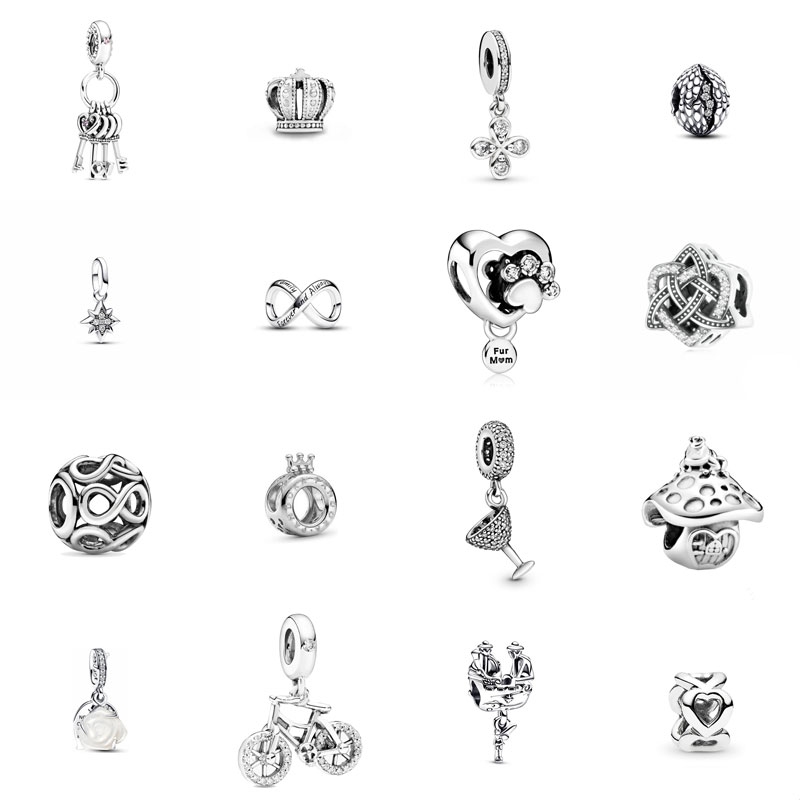 Silver S925 Designer Charm Key Bicycle Flower Pendant Crown Flower Pendant DIY Bracelet Jewelry Free Shipping Birthday Gift for Girls