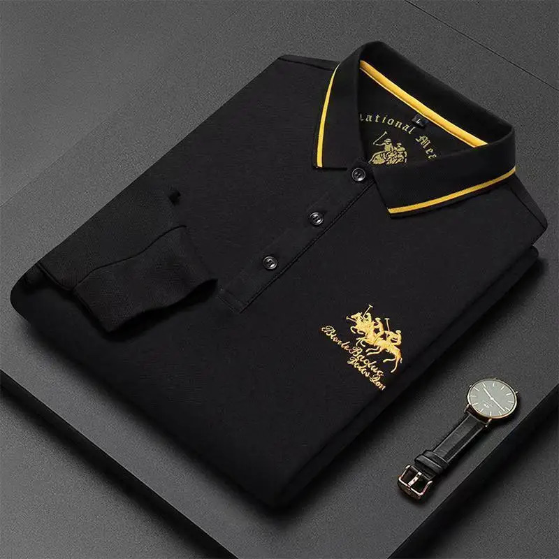 ed Pure Cotton Selling Mens Polo Shirt Autumn And Winter Long Sleeved Breathable Casual Slim Fit Top 250814