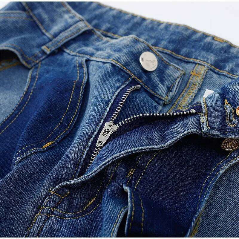 Talenza Summer High Waist Casual Patchwork Sexy Hollow Button Jeans Loose Fashion Streetwear Y2k Women's Pants