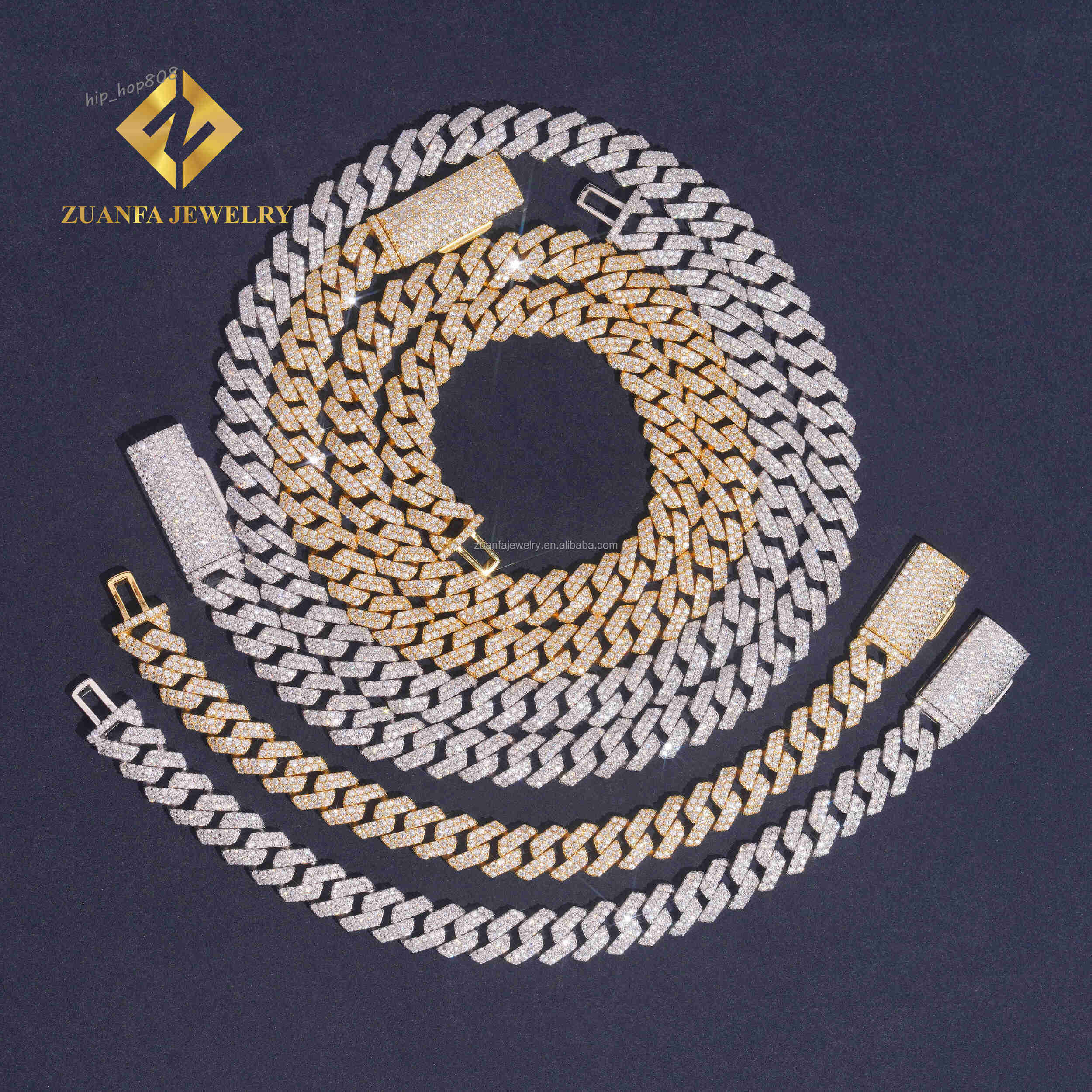 2025 Best Selling Jewelry 10mm Two Rows 925 Solid Silver Iced Out Hip Hop Pass Tester Moissanite Miami Cuban Link Bracelet