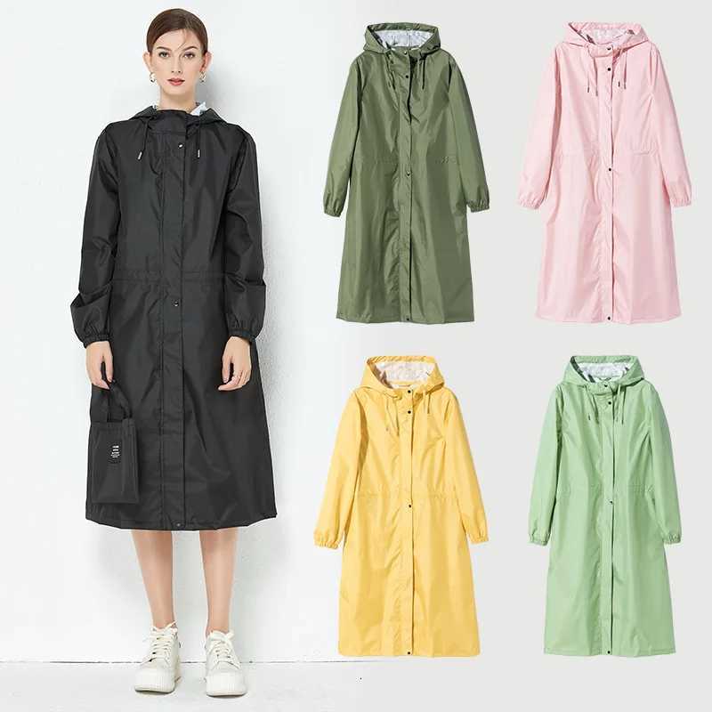 Ladies Long Raincoats Rain Waterproof Packable Hooded Windbreaker Lightweight Adjustable Waist Outdoor Protection Storm Y250814