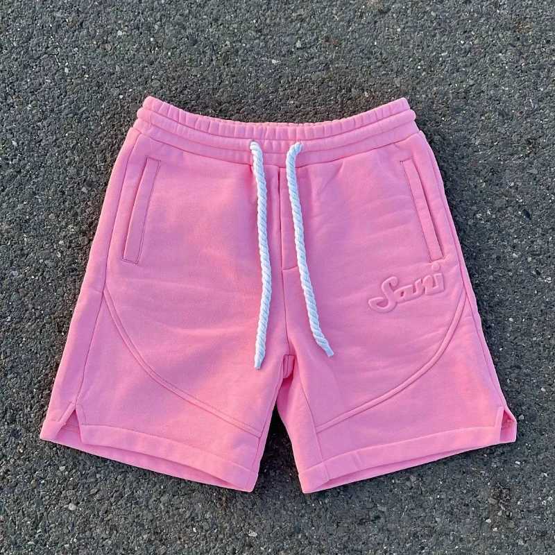 Letter Embossed Solid Shorts for Men Clothing Pink Hip Hop Vintage Sweatpants Men Shorts Casual Fashion Unisex Gym Baggy Pants Y250814