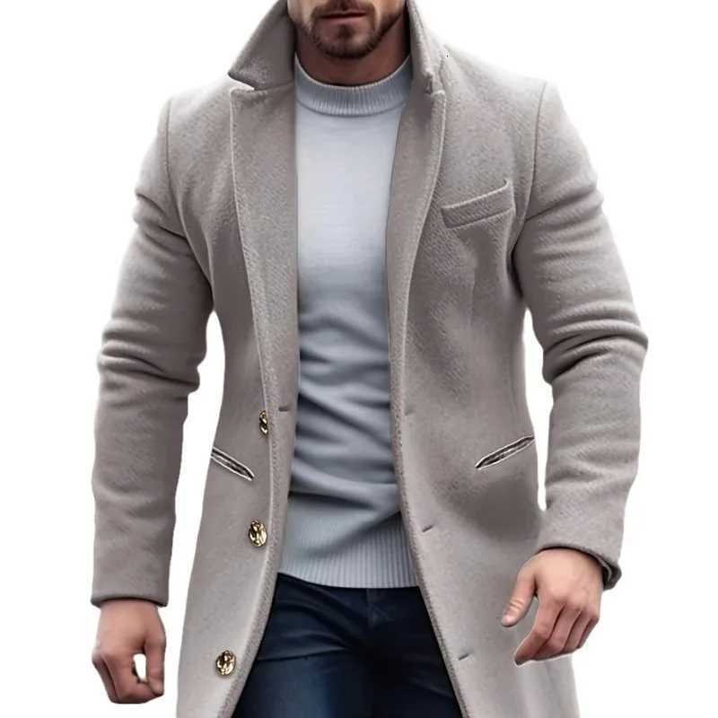 2025 European and American Coats Mens Mid-length Woolen Jackets Slim-fitting Suits Collared Trench Coats W250815