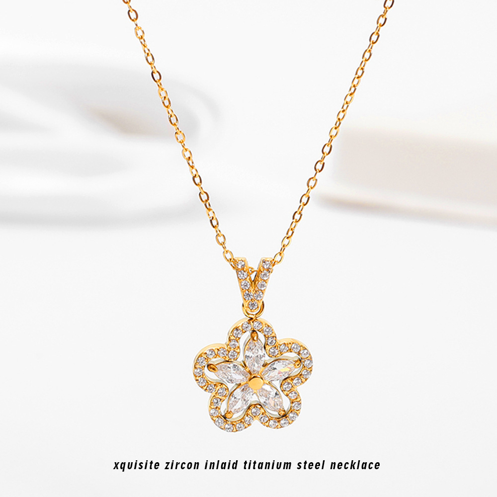 Gold Stainless Steel Inlaid Zircon Dopamine Necklace Simple High-End Feel Women's Non-Fading Jewelry Pendant Jewelry for Women