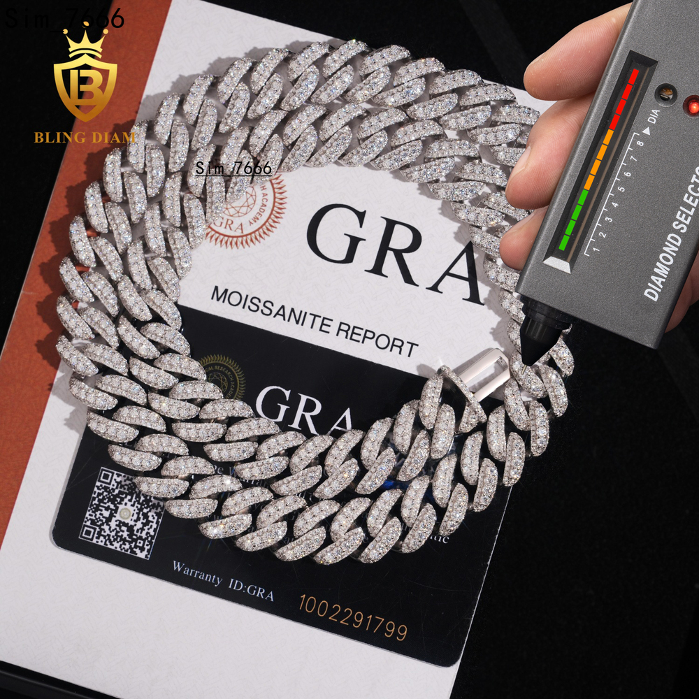 Trendy Wholesale VVS 13mm Moissanite Diamond 925 Sterling Silver Cuban Chain Necklace for Men and Women