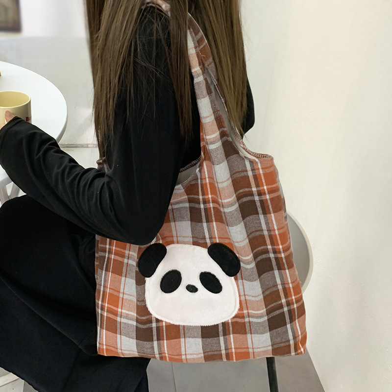 2025 Autumn New Women's Shoulder Bag Couple Bag New Women's Brown Checkered Bag Large Capacity Bag Embroidered Canvas Bag Autumn New Designe